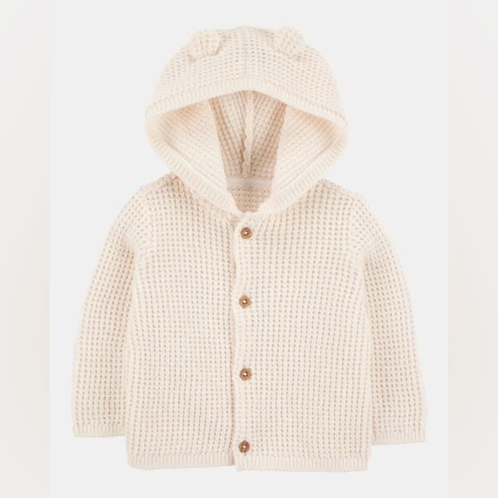 Carter’s Baby Cream Knit Hooded Cardigan Sweater with Bear Ears 12M
